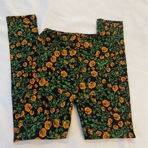 LuLaRoe Kids Black and Orange Floral Soft Leggings, NWOT, Sz L/XL (approx 8-14)